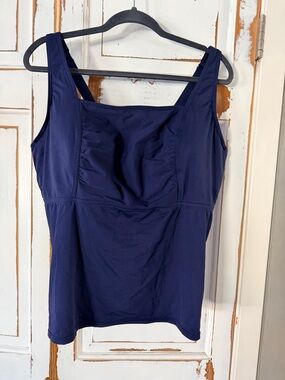 Lands' End Navy Square-Neck Swim Tankini with Supportive Straps